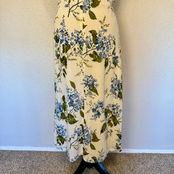 Reformation Juliette Floral Print Midi Georgette Dress White Blue Green Size 6 - Picture 10 of 14